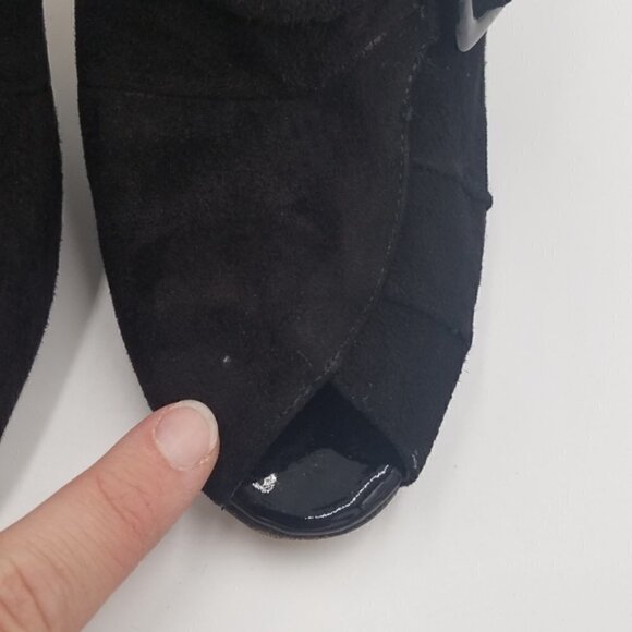 Vaneli Suede Patent Leather Bootie Peep Toe Buckle - Picture 8 of 11